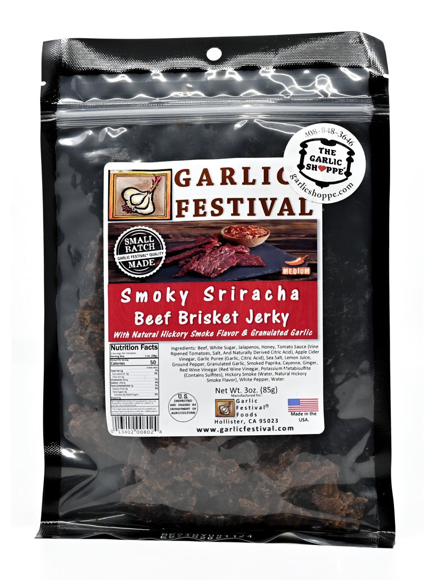Jerky Smoky Sriracha Beef Brisket Jerky Garlic Festival 3 oz $12.98