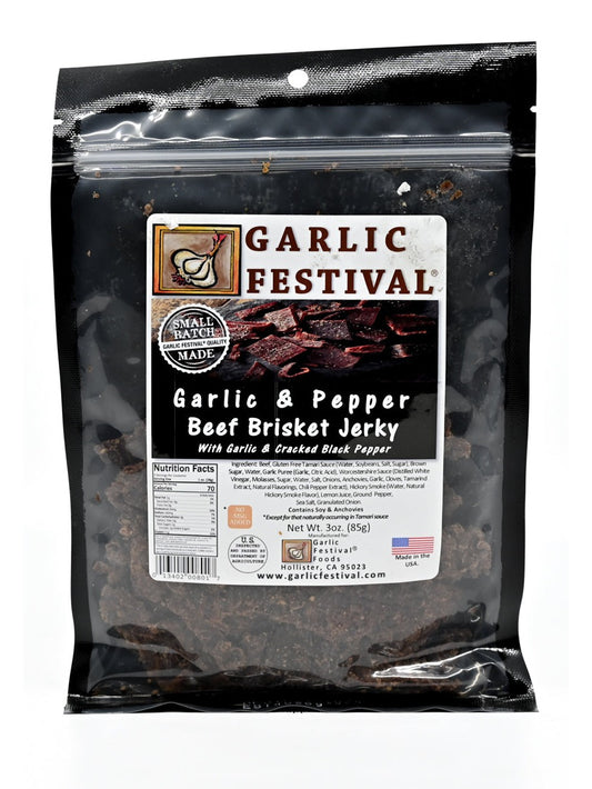 Jerky Garlic & Pepper Beef Brisket Jerky with Garlic & cracked black pepper Garlic Festival Foods 3 oz $12.98