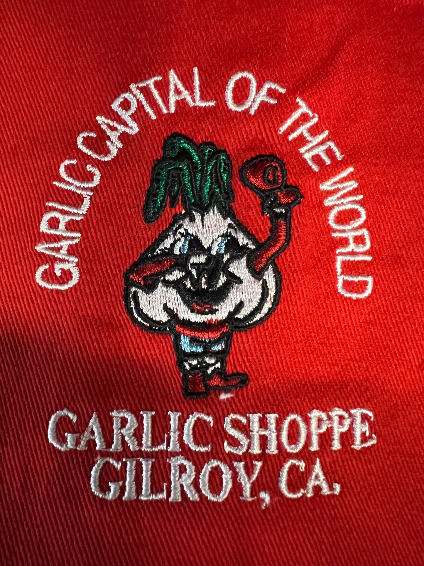 Apron Embroidered Red Garlic Capital of the world Garlic Dude Logo Garlic Shoppe Gilroy CA
