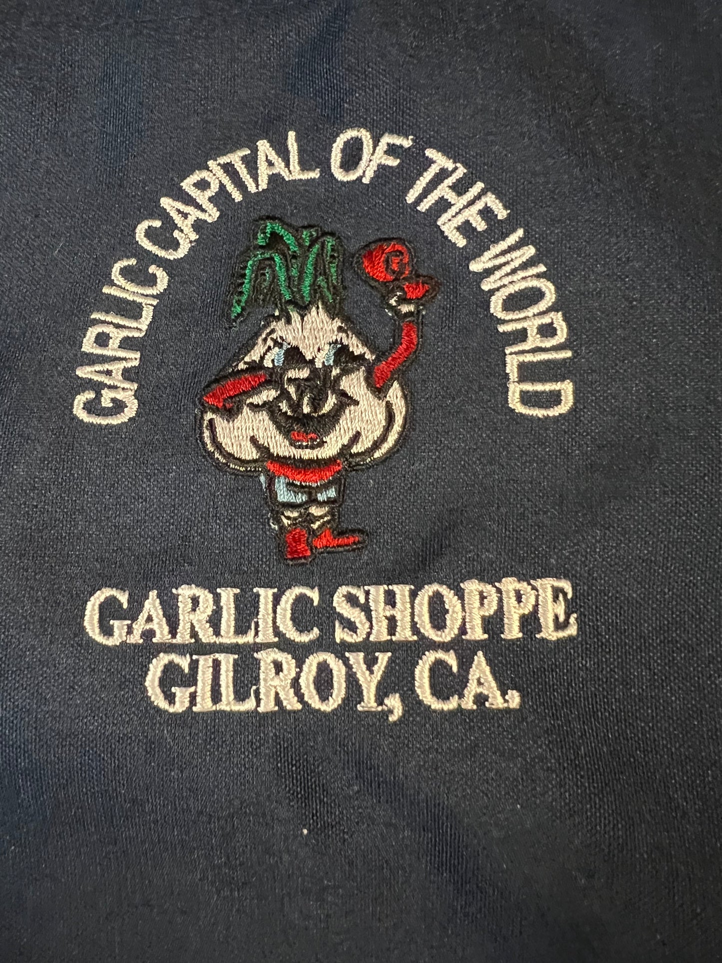 圍裙 Garlic Capital of the World Garlic Dude Logo Garlic Shoppe Gilroy CA 刺繡