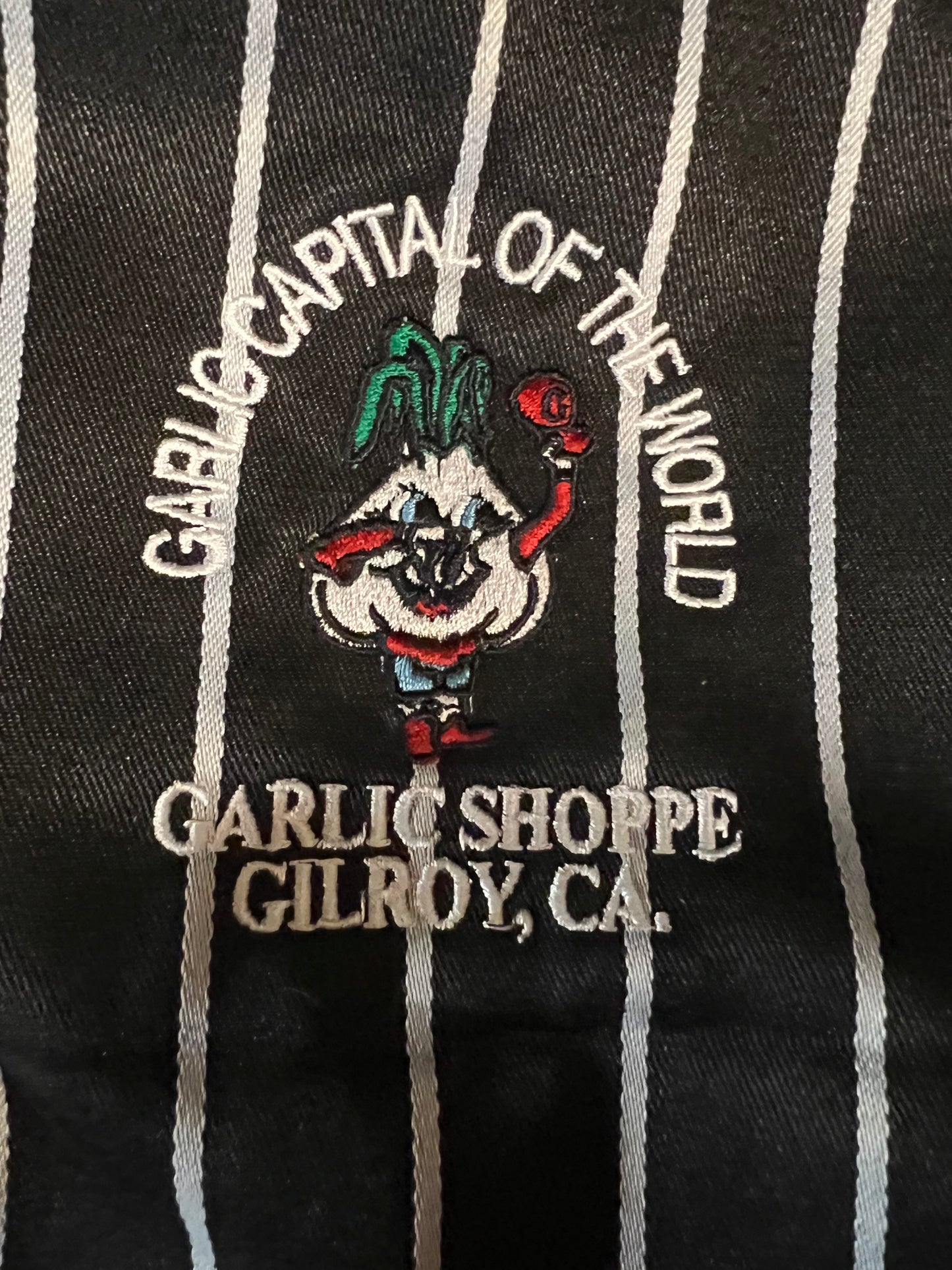 圍裙 Garlic Capital of the World Garlic Dude Logo Garlic Shoppe Gilroy CA 刺繡