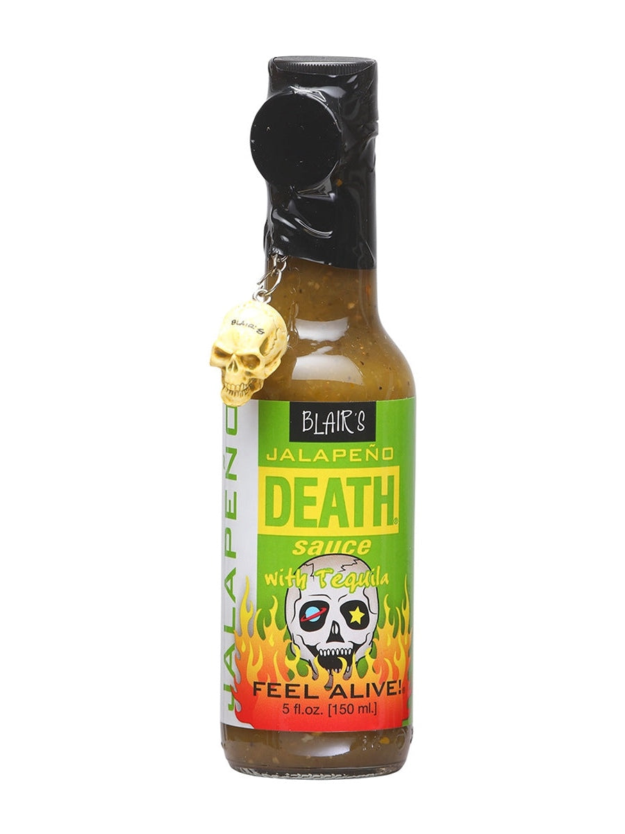 Hot Sauce Blairs Death Jalapeno with Tequila 5 oz Heat 7 Skull keychain