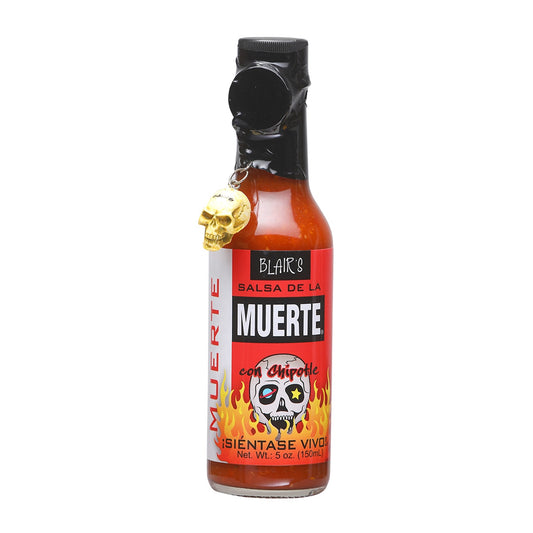 Hot Sauce Blairs Salsa de La Muerte Chipotle 5 oz Heat 6 Skull keychain