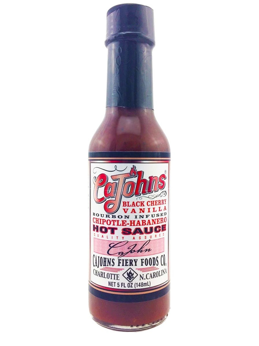 Hot Sauce CaJohns Black Cherry Vanilla Bourbon infused Chipotle Habanero 5 oz North Carolina Heat 5