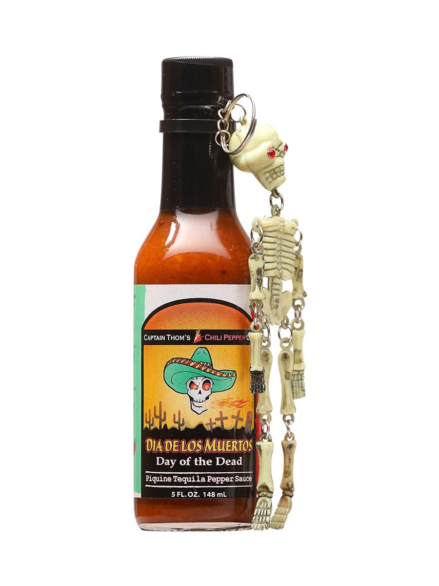 Hot Sauce Dia De Los Muertos Piquine Tequila Pepper Capt Thoms 5 oz Heat 8 Skeleton Keychain $8.98