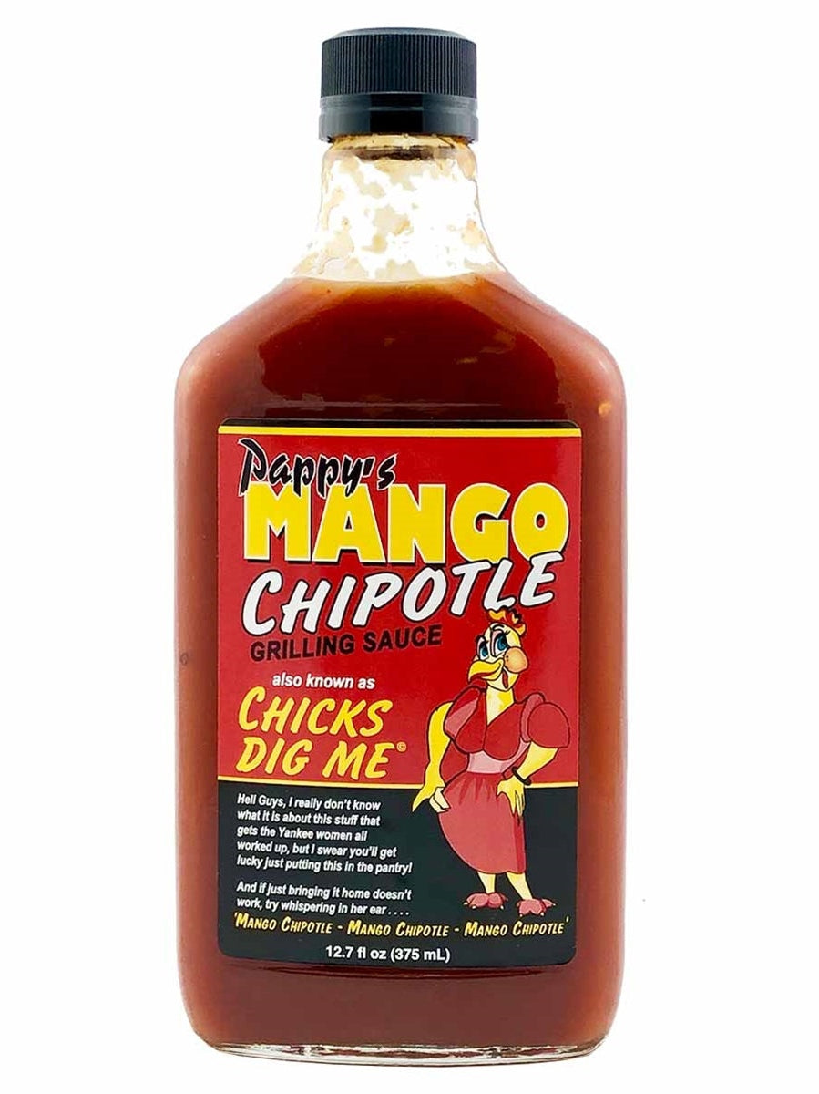 Hot Sauce Pappys Mango Chipotle Grilling Chicks Dig Me! 12.7 oz Large Flask Heat 5