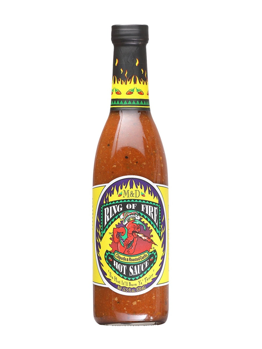 Hot Sauce Ring of Fire Roasted Garlic Chipotle 12.5 oz Big Bottle Heat 7 $13.98