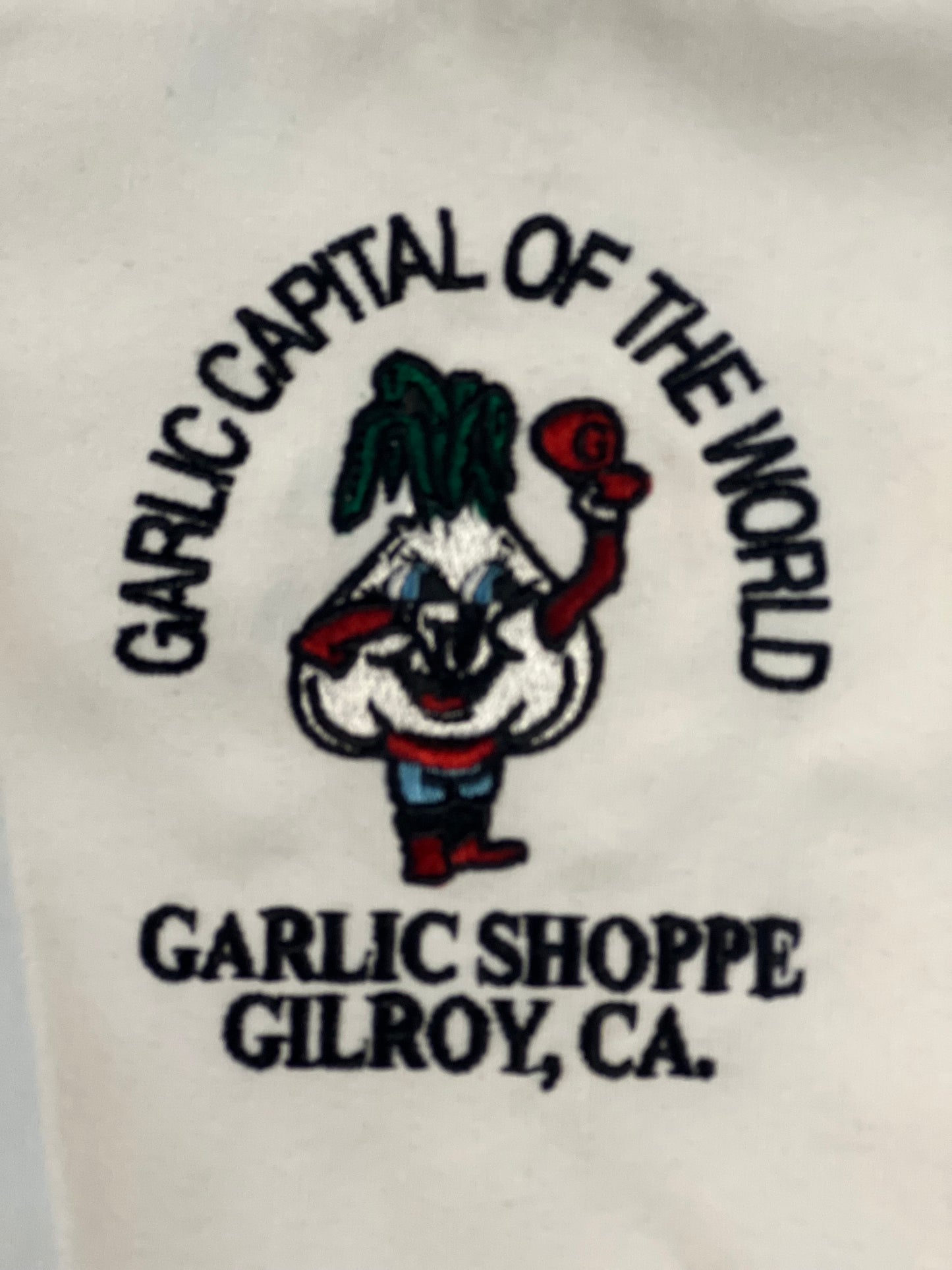 圍裙 Garlic Capital of the World Garlic Dude Logo Garlic Shoppe Gilroy CA 刺繡