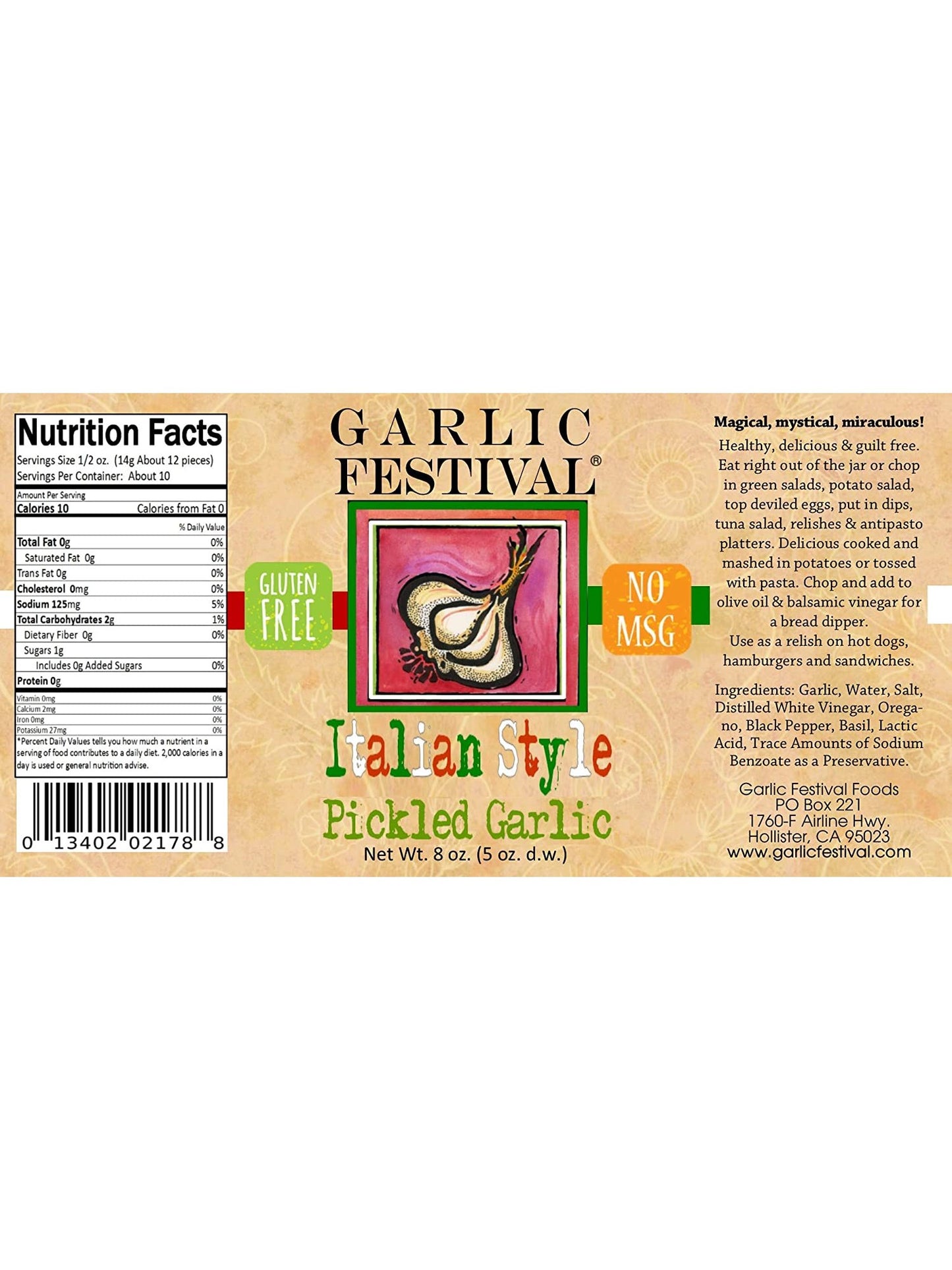Pickled Garlic Italian Style Garlic Festival Foods 8 oz $9.98