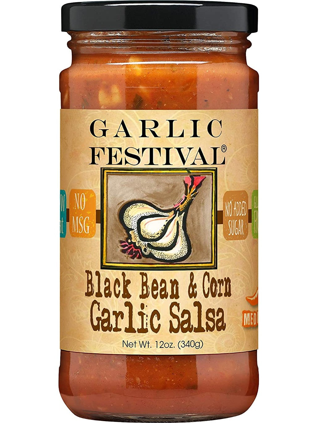 Salsa Roasted Garlic with Black Bean & Corn Garlic Festival Foods 12 oz $8.98
