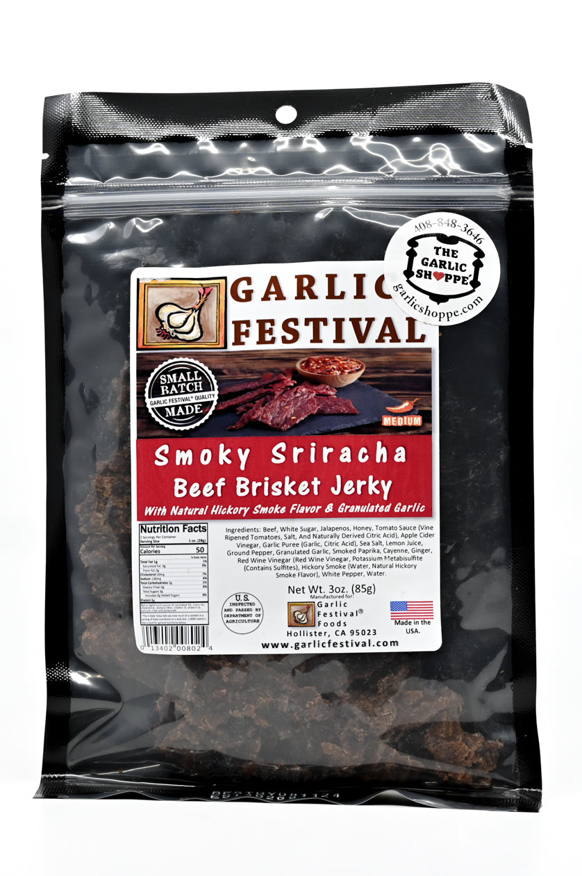 Jerky Smoky Sriracha Beef Brisket Jerky Garlic Festival 3 oz $12.98
