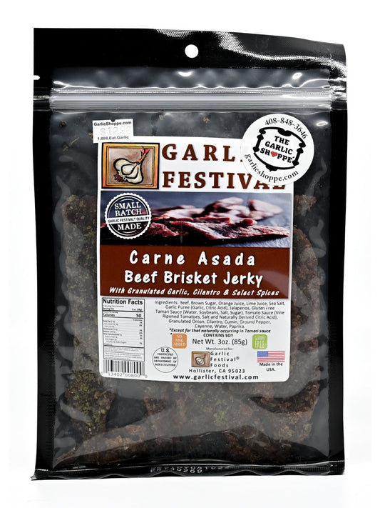Jerky Carne Asada Beef Brisket with granulated garlic, cilantro & spices Garlic Festival 3oz $12.98