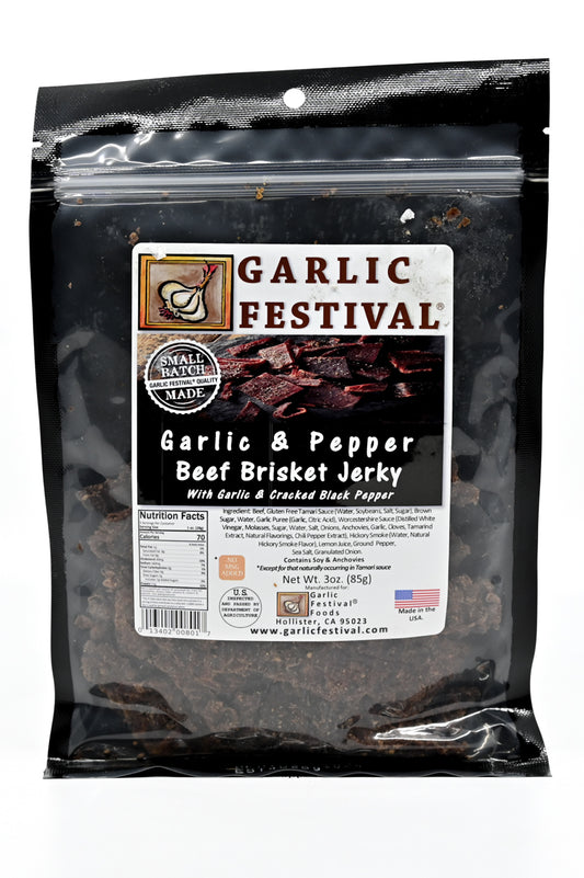 Jerky Garlic & Pepper Beef Brisket Jerky with Garlic & cracked black pepper Garlic Festival Foods 3 oz $12.98