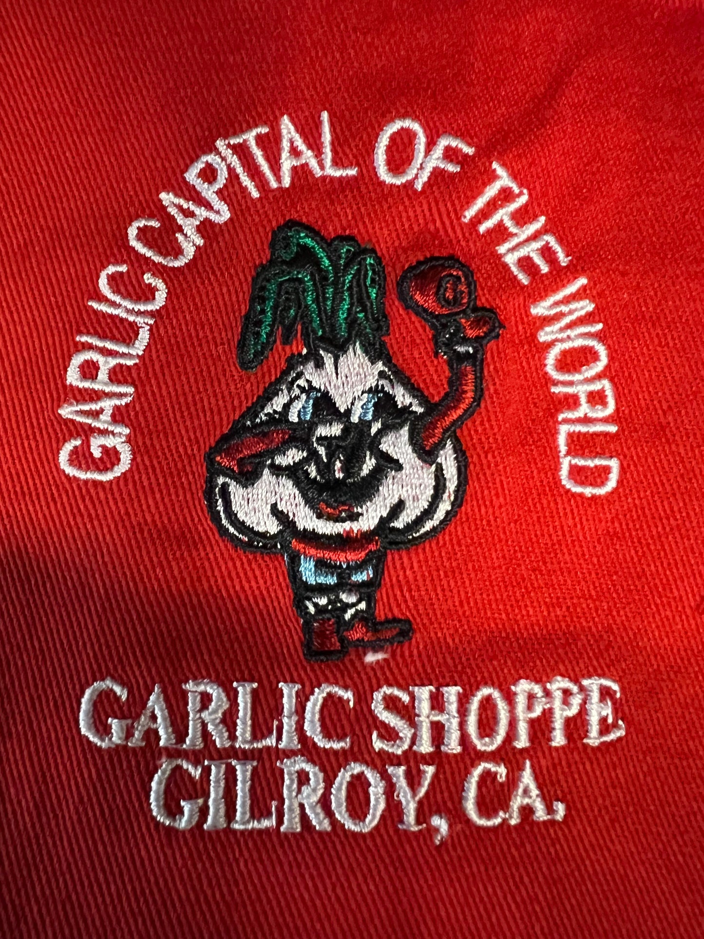 Delantales Garlic Capital of the World Garlic Dude Logo Garlic Shoppe Gilroy CA Bordado
