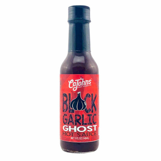 Hot Sauce Black Garlic Ghost Pepper CaJohns Fiery Foods 5 oz Heat 8