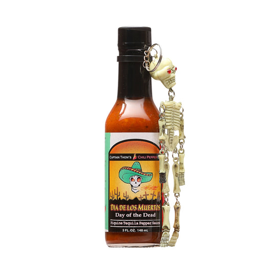 Hot Sauce Dia De Los Muertos Piquine Tequila Pepper Capt Thoms 5 oz Heat 8 Skeleton Keychain