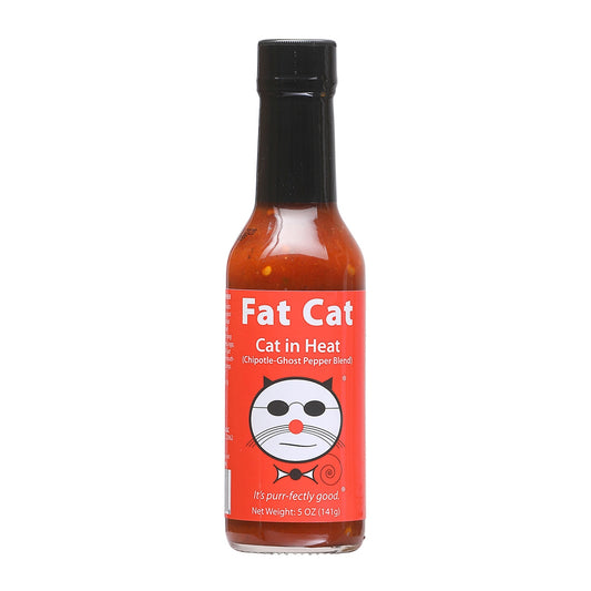 Hot Sauce Fat Cat in Heat Chipotle Ghost pepper Blend 5 oz Heat 10