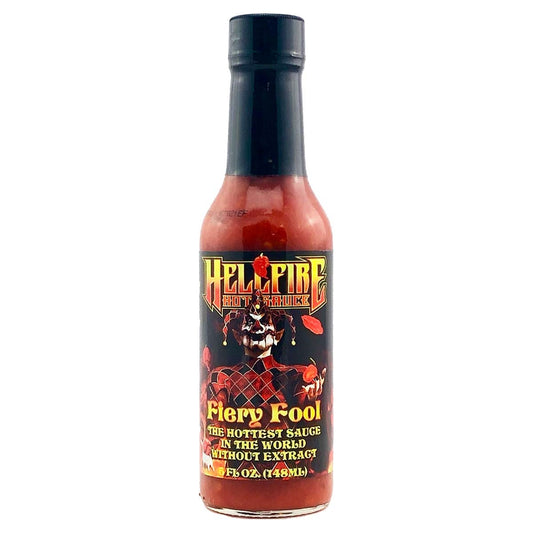 Hot Sauce HellFire Fiery Fool The Hottest Hot Sauce in the world WITHOUT Extract 5 oz Heat 10 GarlicShoppe.com.jpg