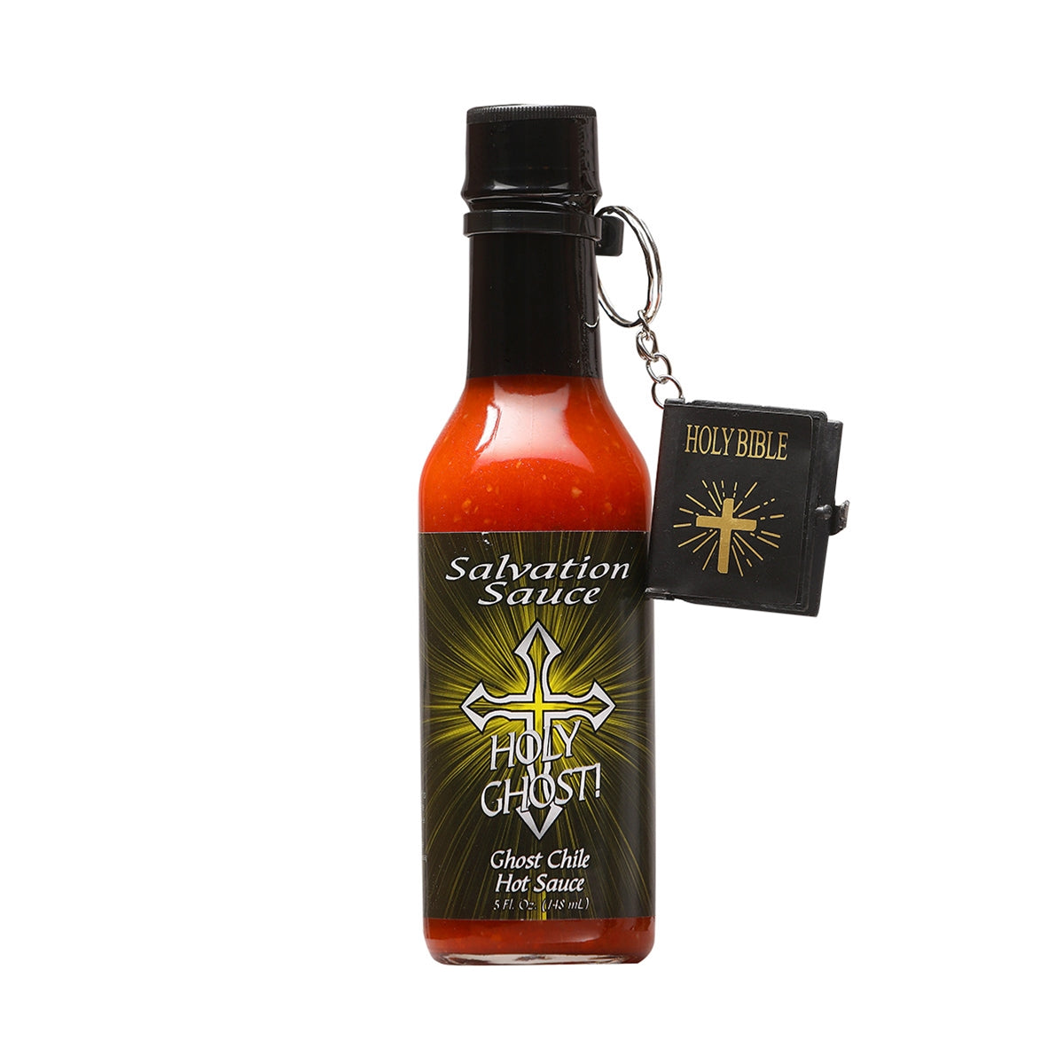 Hot Sauce Salvation Sauce Holy Ghost Ghost Chile with Mini Bible Keyring 5 oz Heat 10