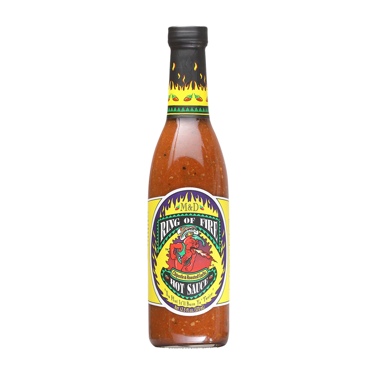 Hot Sauce Ring of Fire Roasted Garlic Chipotle 12.5 oz Big Bottle Heat 7 $12.98